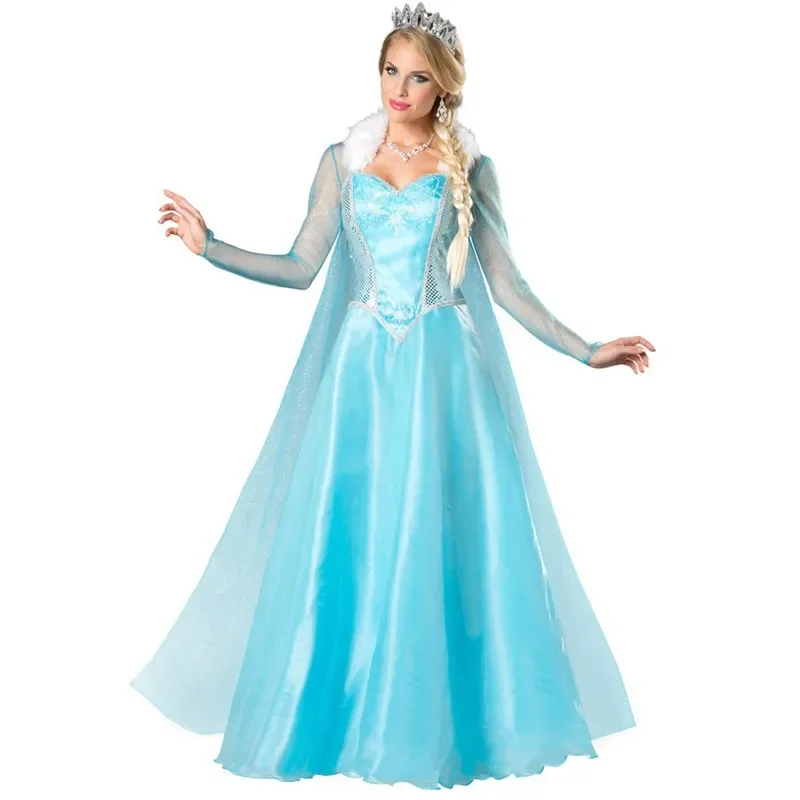 

S-2XL Christmas Xmas Party Movie Character Blue Elegant Dress Uniform Costume Christmas Elf Queen Cosplay Masquerade Long Dress