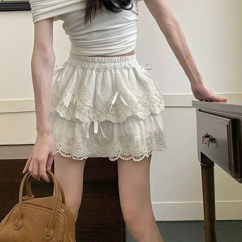 

Белая короткая юбка с кружевным узлом и высокой талией для женщин, повседневная, из полиэстера, для офиса и прогулок