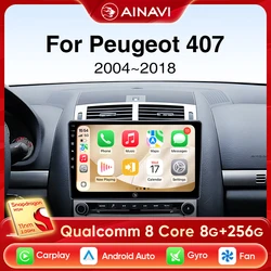 Ainavi Car Radio For Peugeot 407 2004-2018 2 Din Wireless Carplay Android Auto Stereo 4G Car Multimedia Player DSP 48EQ Wifi BT