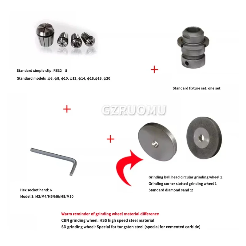 Elétrica Ball Milling Cutter, retificadora, Grinder Alloy, End Drill, Bit Sharpener, Sharpening Tool com CBN, SDC, LG-X8, 6-20mm