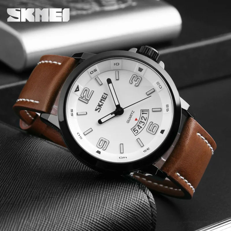 Skmei neue wasserdichte Herren Business Uhr Casual Fashion Quarzuhr Echt leder Studenten uhr