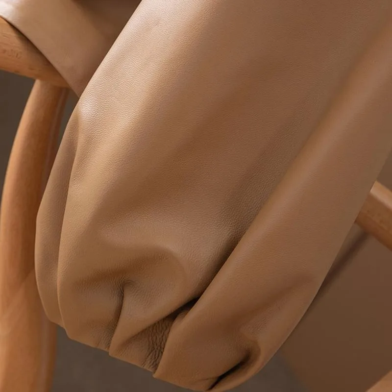 Female The Spring Autumn New Round Neck Lantern Sleeve Coat Leather Jacket Comfort Fashion Pu Leather Coat Black