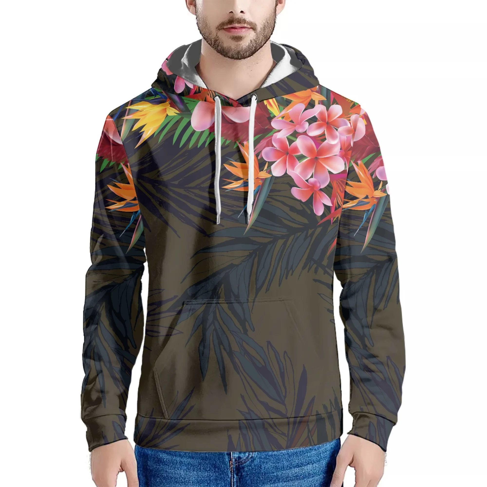 Polynesian Tribal Printed Jogging Suit Hooded Jumper Custom Men's Hibiscus Floral Long Sleeve Fashion Coat Men's Autumn Hot