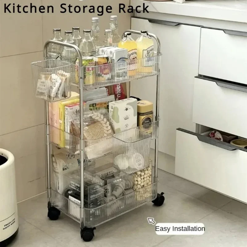 

Mobile Shelf with Wheels .Transparent Cart Storage Rack, Multi-Layers ,Snack cart