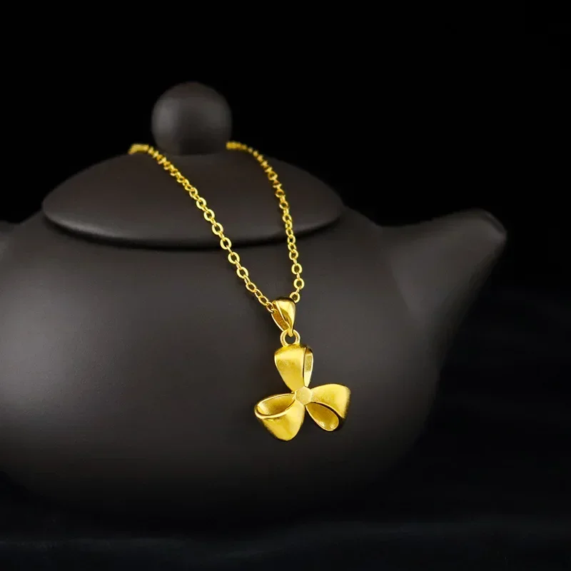 9999 Real Gold 24K Japan and Korea fashion women's bow collarbone necklace gold craft necklace