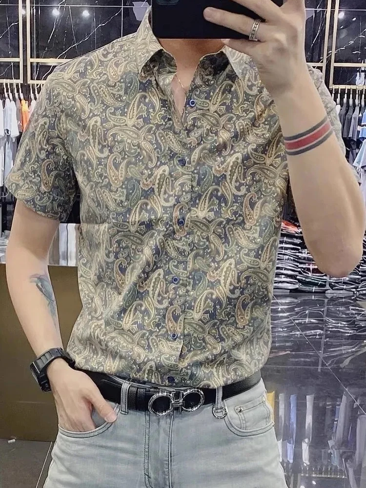 

Летняя мужская футболка Irt без железа с принтом ort Sve Slim Fit High Faion Haome Floral irt M Ice Silk Youth T...