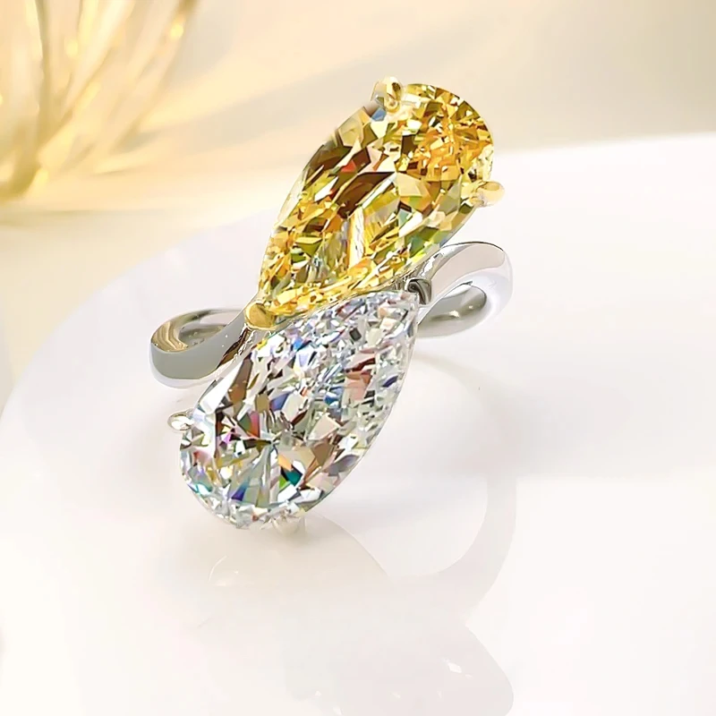 

Fashion Luxury 925 Sterling Silver Drop Ring Set with High Carbon Diamond Versatile Style Wedding Jewelry Wholesale