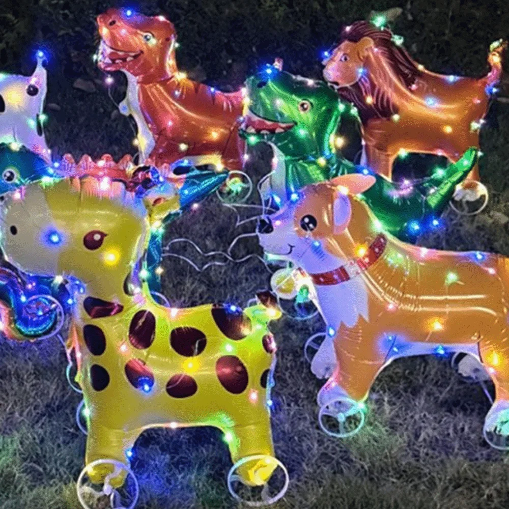 With Light Cartoon Animal Balloon Square Shape With Wheels 3D Balloon Standing Design Q Version Stuffed Balloon Party Supplies