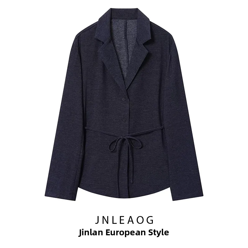 

JNLEAOG Women's Faionable irt Sle Suit Coat with Belt Autumn New Arrival Loose Fit Long Sve Busin Single Button