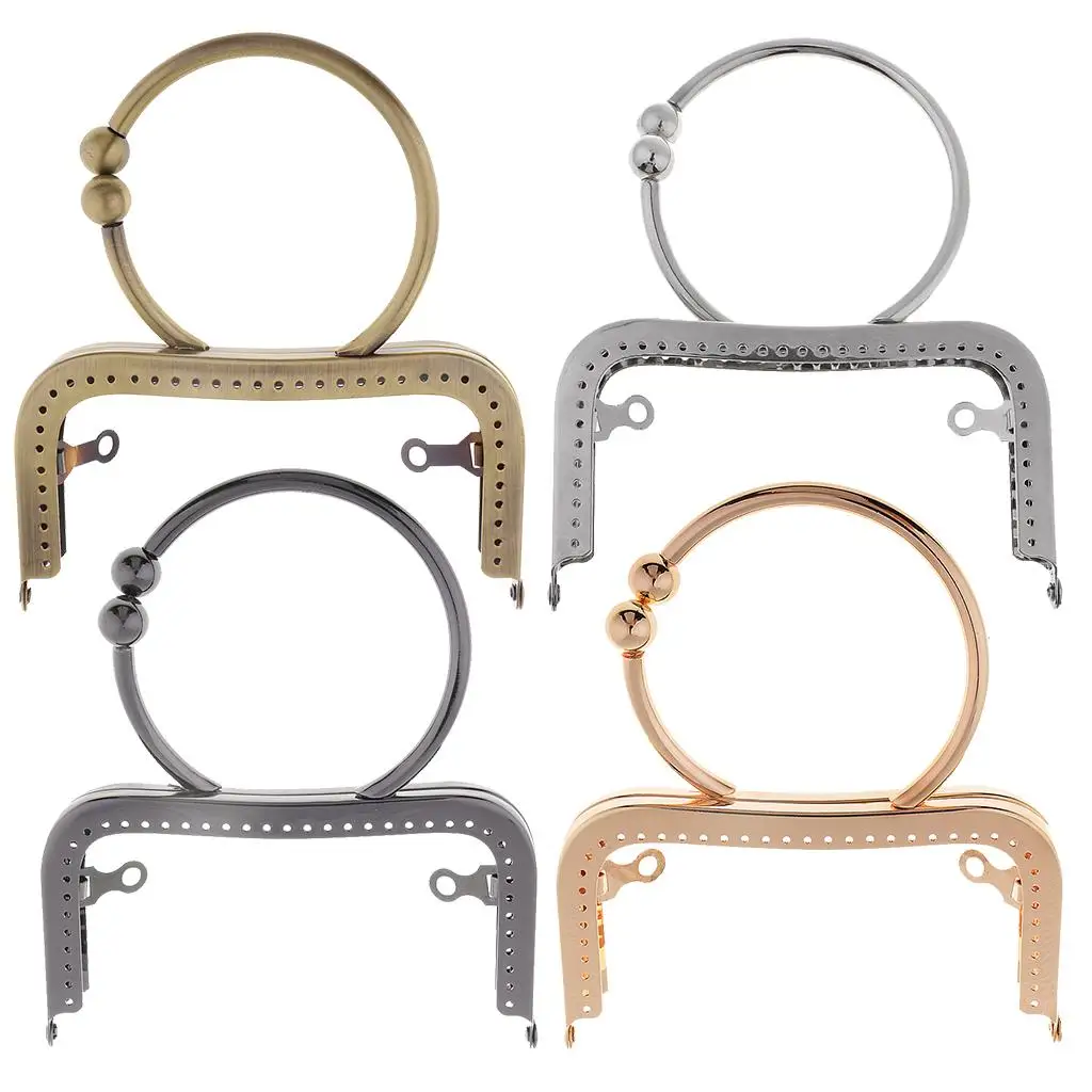 Metal Purse Frame Kiss Clasp Lock Handle Women Handbag Making - Black