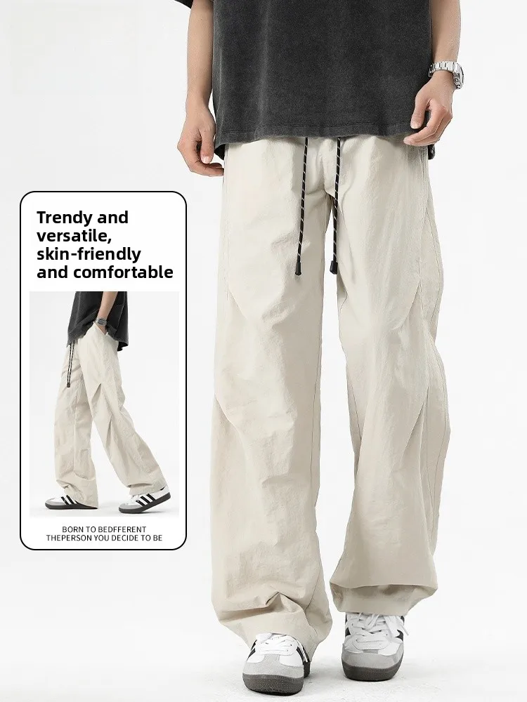 

Американские длинные брюки десантника из ледяного шелка High Street, мужские летние свободные прямые брюки с тонкими лезвиями, рабочая одежда