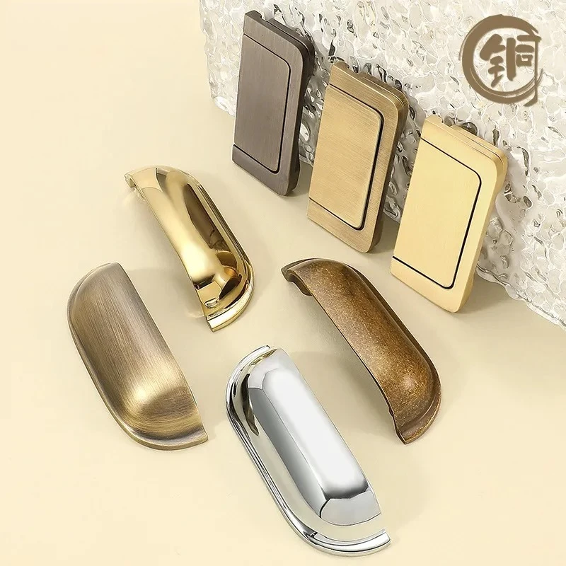 Modern Simple Invisible Drawer Handle Dark Solid Brass Cabinet Pull for Bookcase Wardrobe Furniture Copper Knob Hardware