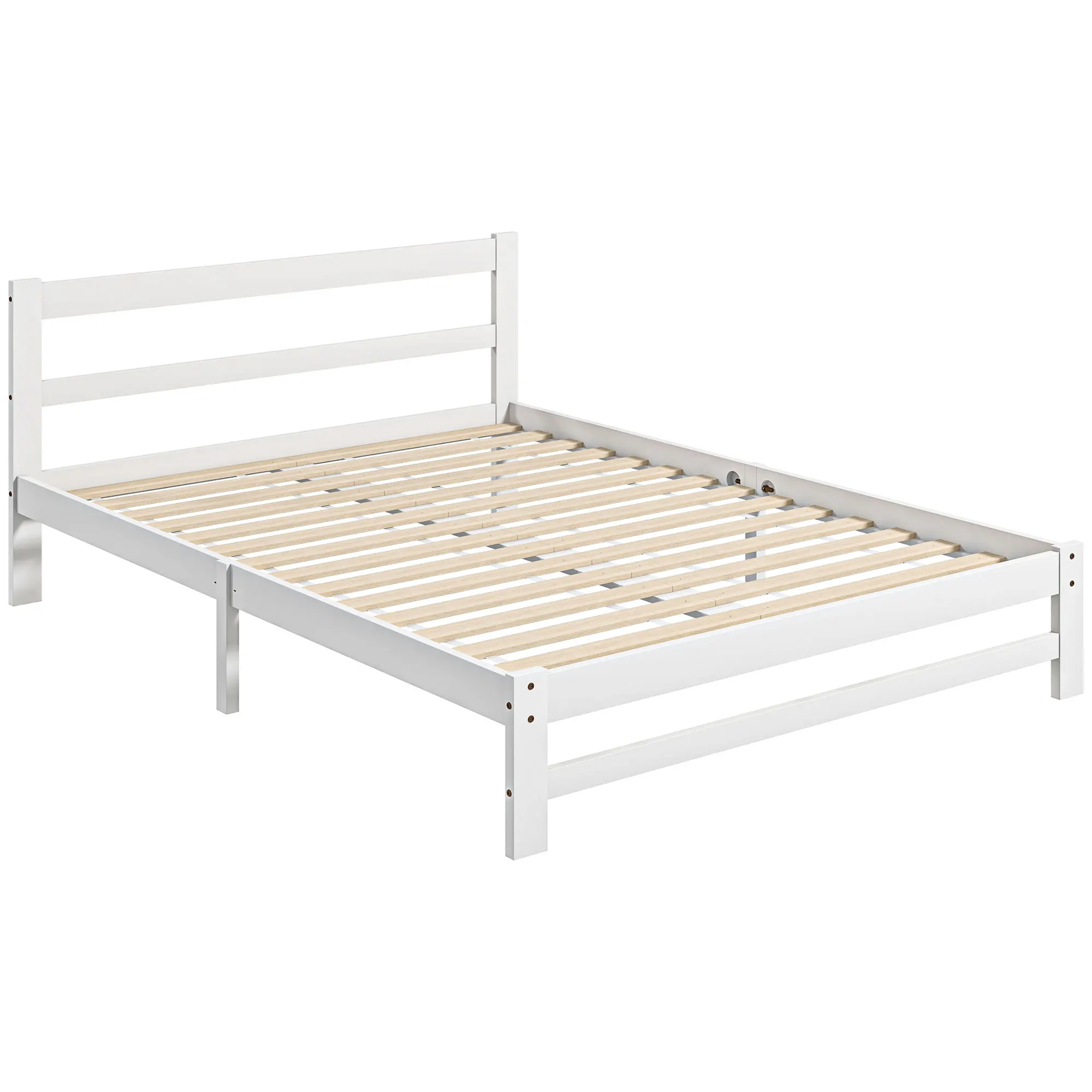HOMCOM Marco de Cama de Madera 195x141 cm Carga 300 kg Blanco
