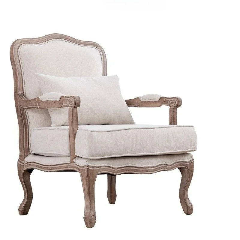 Kursi santai sofa Prancis bergaya Nordik untuk apartemen kecil, kursi sandaran tinggi berbahan kain, bangku mewah ringan bergaya Amerika klasik