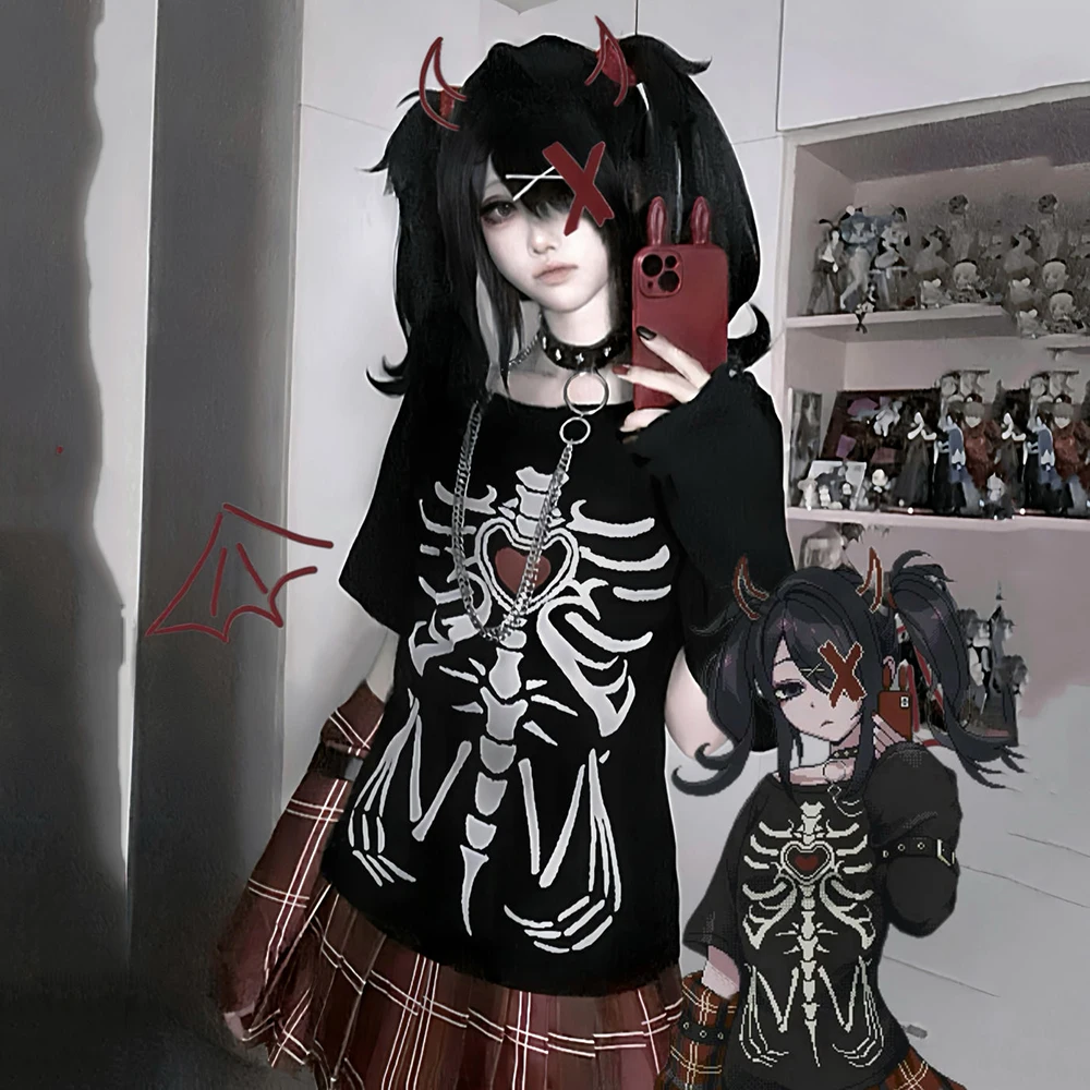 

New Game NEEDY GIRL OVERDOSE Rain Cosplay T-shirt Costume Y2K Subculture Gothic Top Short Sleeved Shirt Summer Clothes Halloween
