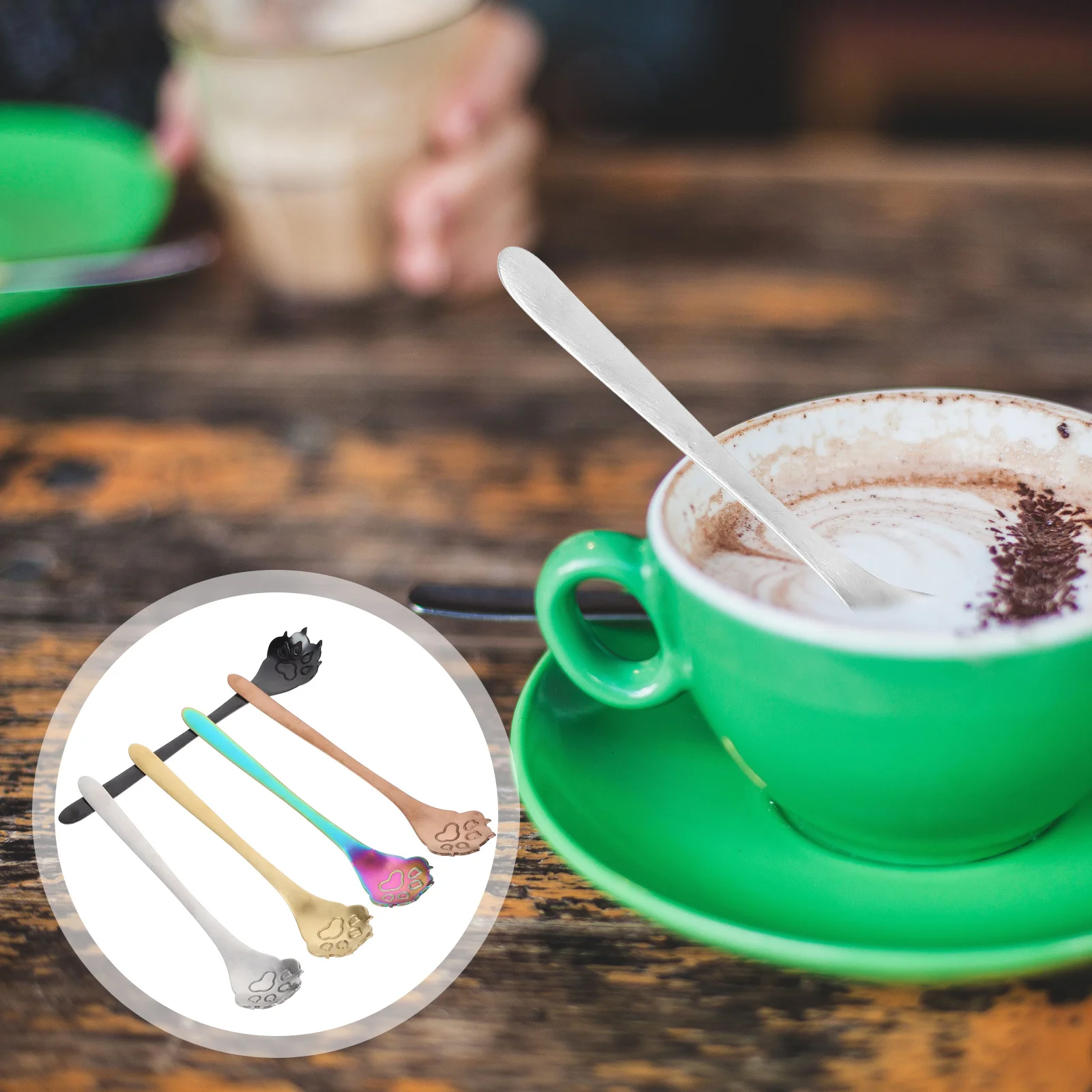 

5Pcs Stainless Steel Mixing Spoon Set Cat Paw Design Creative Coffee Dessert Spoon Rust Resistant for Home Catering