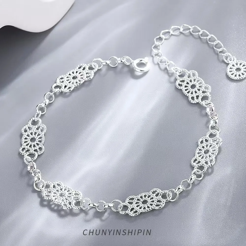 

Серебряный браслет BR S925 с ажурным кружевным узором для женщин, винтажный модный браслет в стиле INS, отличный подарок для девушки