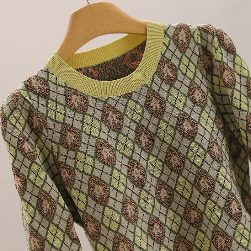 الرجعية الأزهار جولة Ne سليم صالح سبعة Sve محبوك سترة للنساء تخفيف Sle طويلة Sve القطن البوليستر النايلون مزيج #4