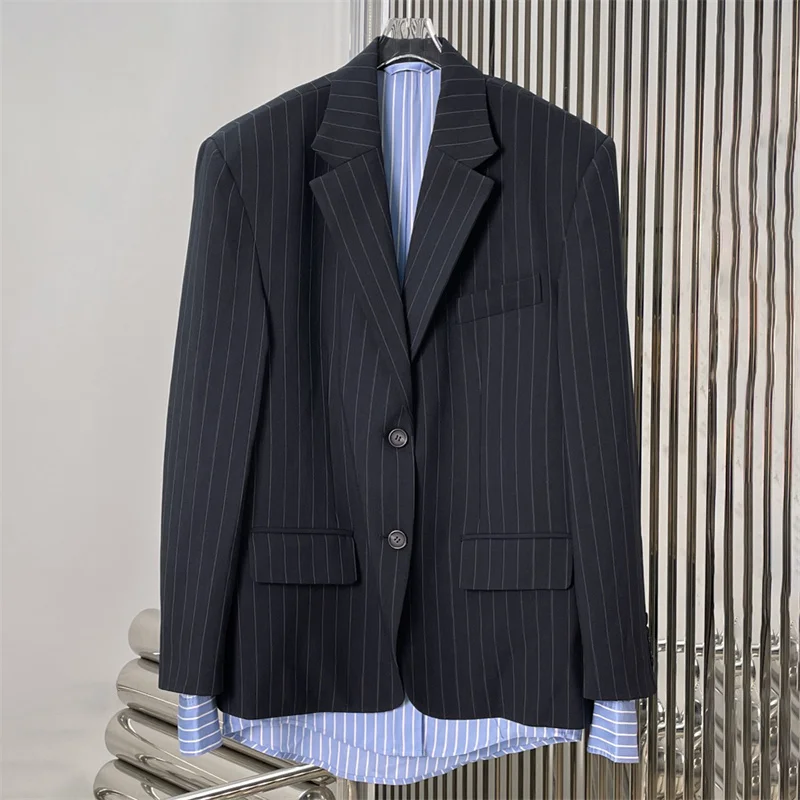 

Women's jacket New fake two-piece women's suit jacket for winter 2025 Single breasted slim fit striped women's coat outerwears