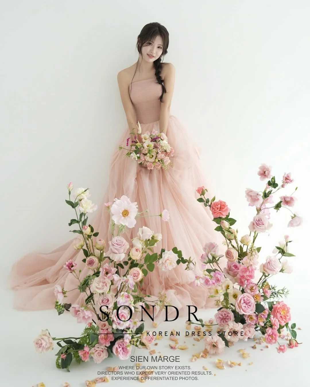 Sondr Customized Elegant Strapless Pink Wedding Dress Korean Photo Shoot A Line Sleeveless Soft Tulle Bridal Gown Evening Dress