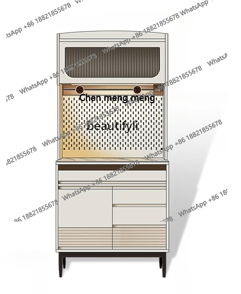 Designer Sideboard Cabinet Solid Wood Paint Wire-Wrap Board Small Apartment Wall Integrated Locker Tea Cabinet