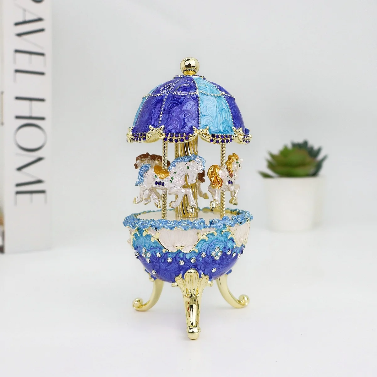 SHINNYGIFTS Classic Enamel Carousel Music Horse Box Musical Carousel Horse Figurines for Birthday Valentines