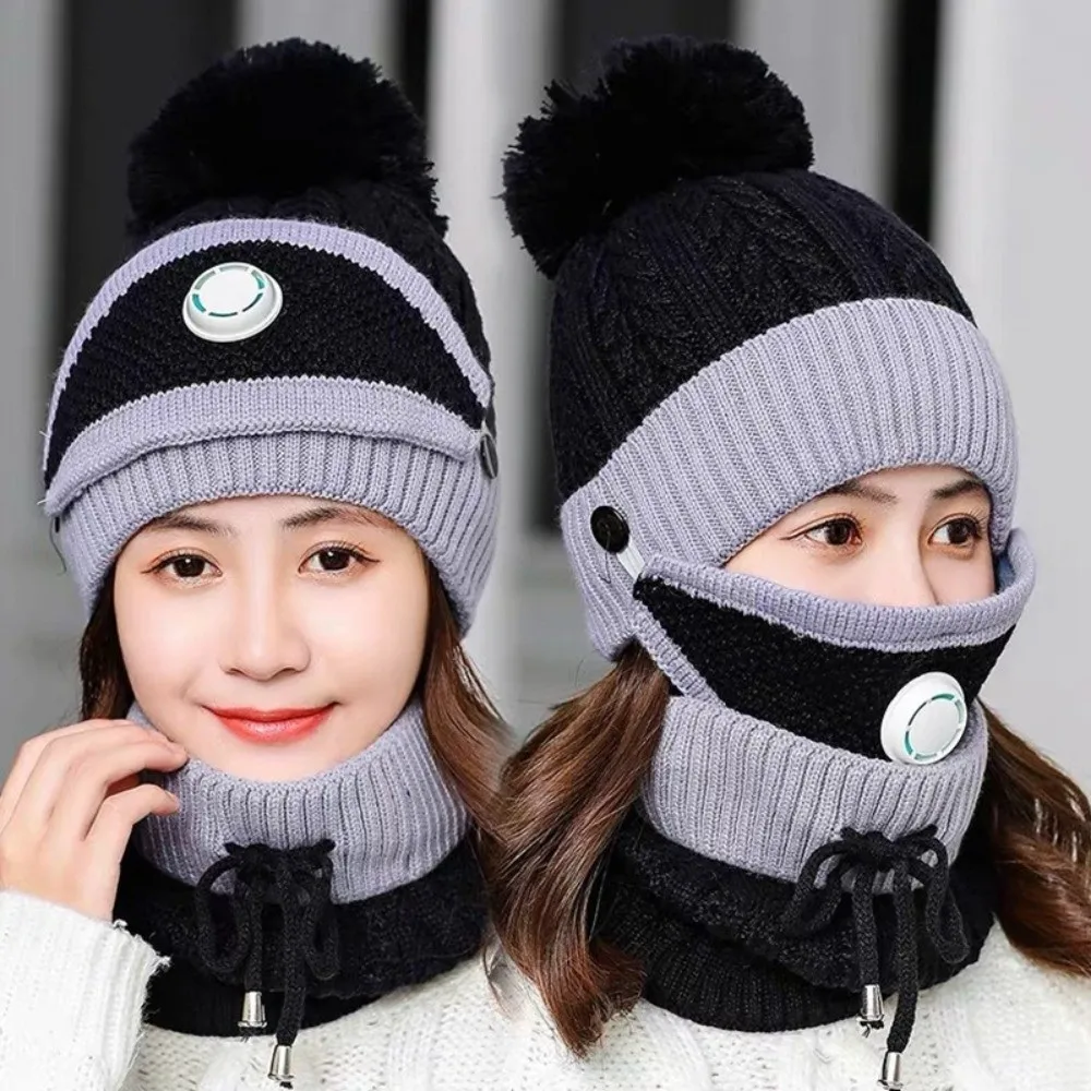 

Comfortable Thick Fleece Beanie Hat Scarf Soft Plush Breathable Knitted Hat Keep Warm Scarf Cap Women
