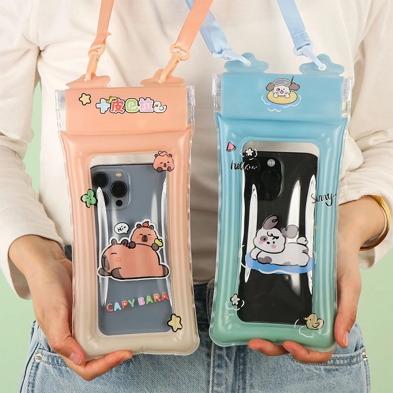 사랑스러운 카피바라 방수 폰 파우치 7.2인치 범용 만화 에어백 보호대