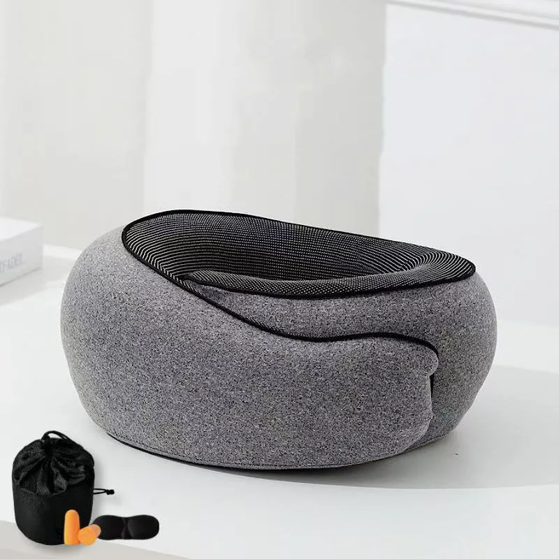 Portable U-Shaped Airplane Travel Pillow 2Pcs Snail Neck Pillows with Hook and Loop Adjustable Memory Foam Ring Cushion with Bag
