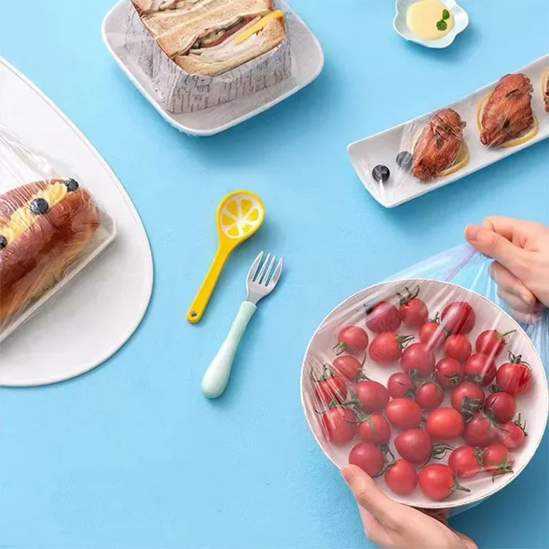 100 قطعة من أغطية الطعام المرنة، أغطية أوعية بلاستيكية للاستعمال مرة واحدة لتخزين الفواكه والخضروات، أغطية ختم نضارة