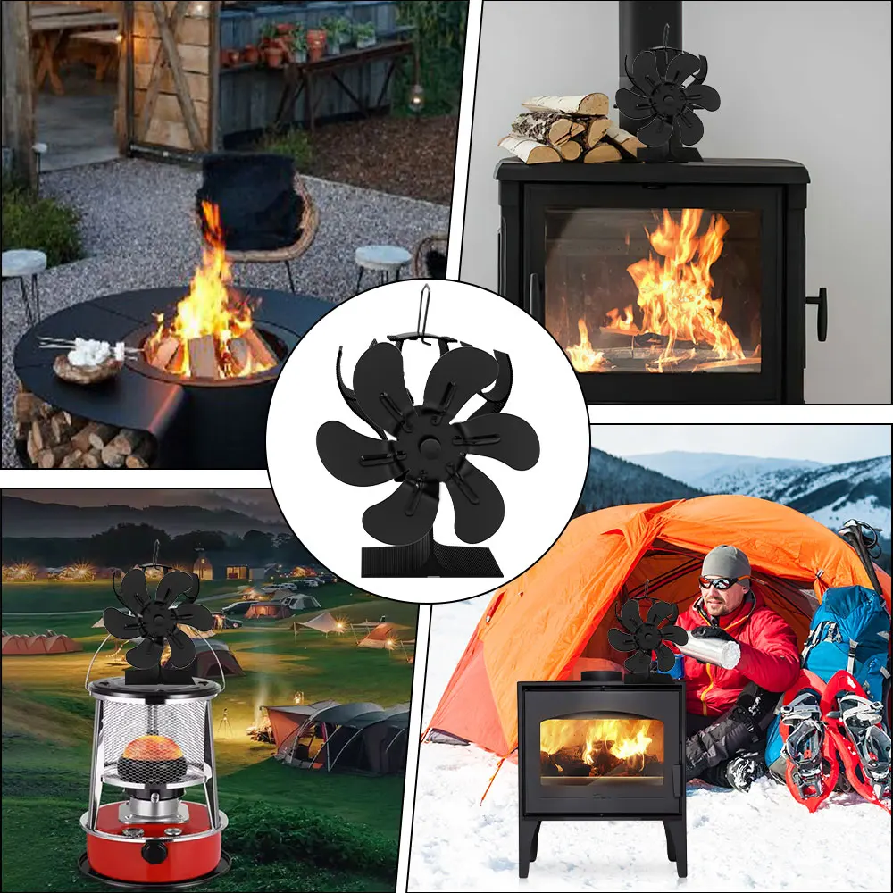 6-Blade Heat Powered Stove Fan for Wood Log Burner Fireplace Quiet Environmental Fan Heater Tool Efficient Heat Distribution