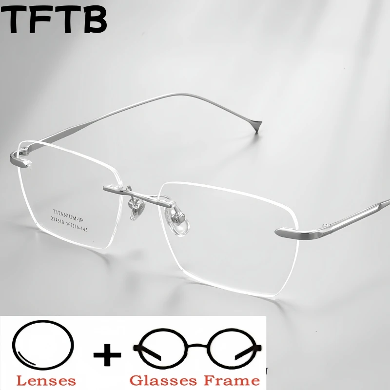 

TFTB Men Rimless Optical Prescription Glasses Ultra-light Blue Light Blocking Myopia Hyperopia Progressive Eyeglasses Women 10WK