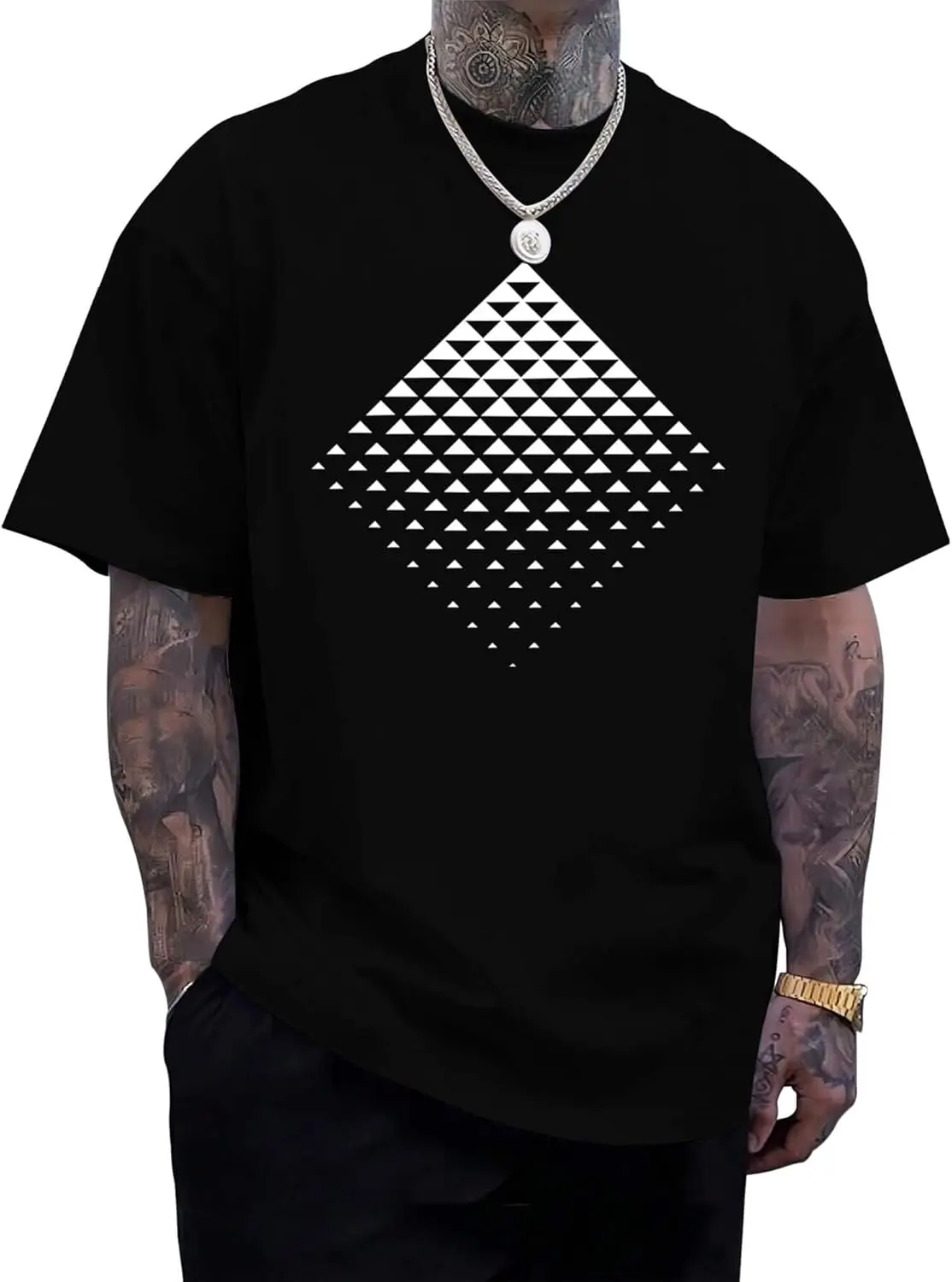 Mens Graphic T-Shirts Triangle Geometric Gradient Art Short Sleeve Summer Top Crewneck Casual Tees For Men 100% Cotton Trendy Y2K Short-Sleeve Tee – Soft, Quick-Drying, All Occasion Casual Suitable For Concert Party Hanging Out Sightseeing Trip
