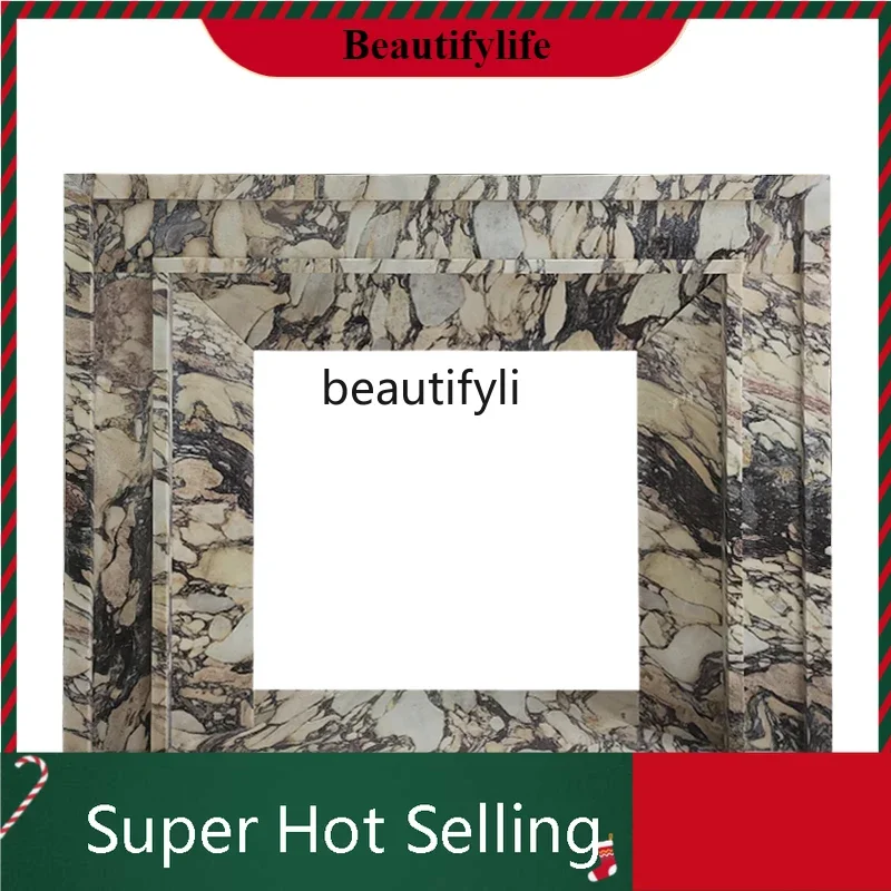 KK32  Natural Italian Luxury Stone Marble Fireplace French Modern Minimalist Purple Stone Fireplace