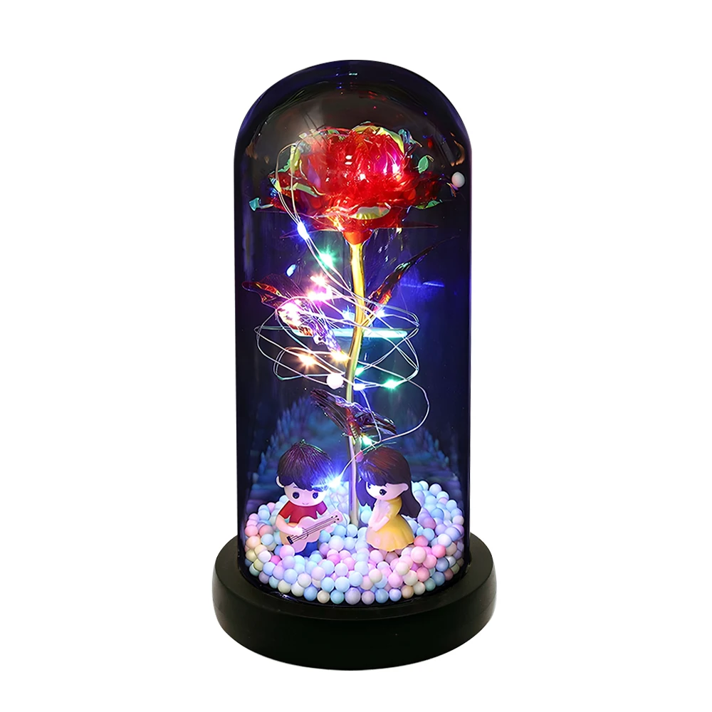 Rose Flower Gifts Light Up Rose in Acrylic Dome Gifts Colorful Eternal Flower for Anniversary / Christmas / Valentines Day