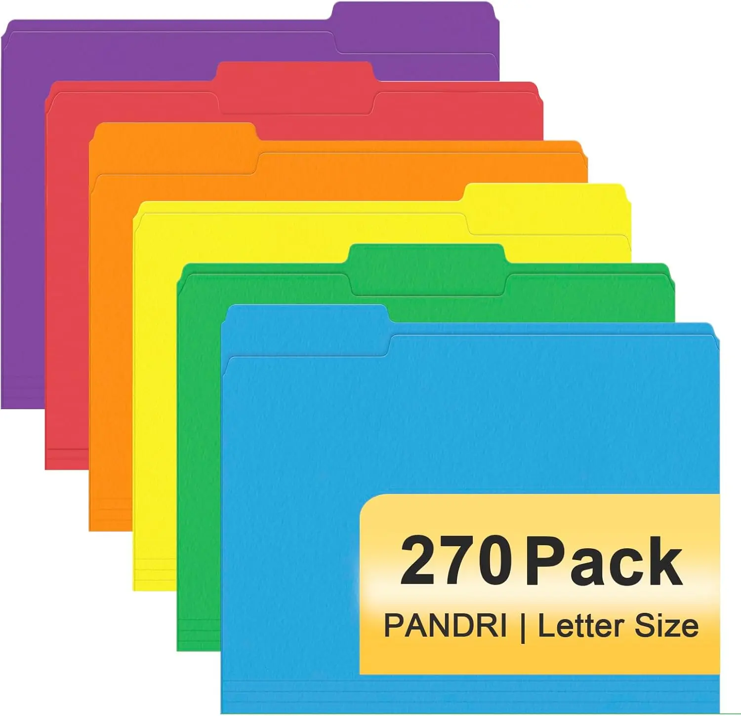 

270 Pack Colored File Folders, 1/3 Cut Tabs, Letter Size, Assorted 6 Colors for Office School Business