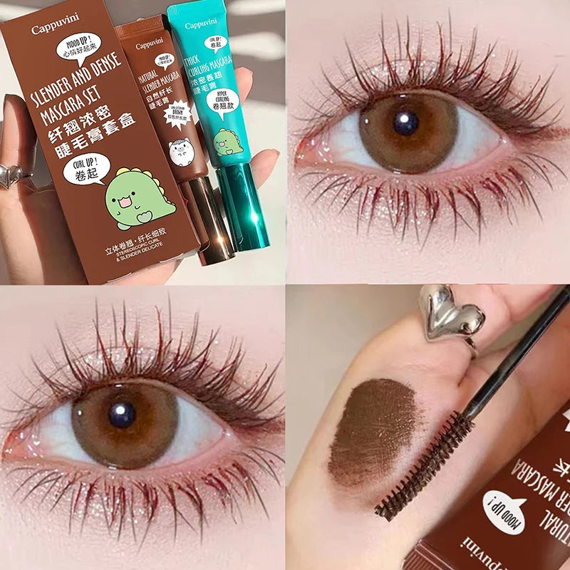 カプビニ スリミング＆ボリューム マスカラセット - ウォータープルーフ 長持ち にじまない ブラウンブラック カールまつげマスカラ アイメイク用