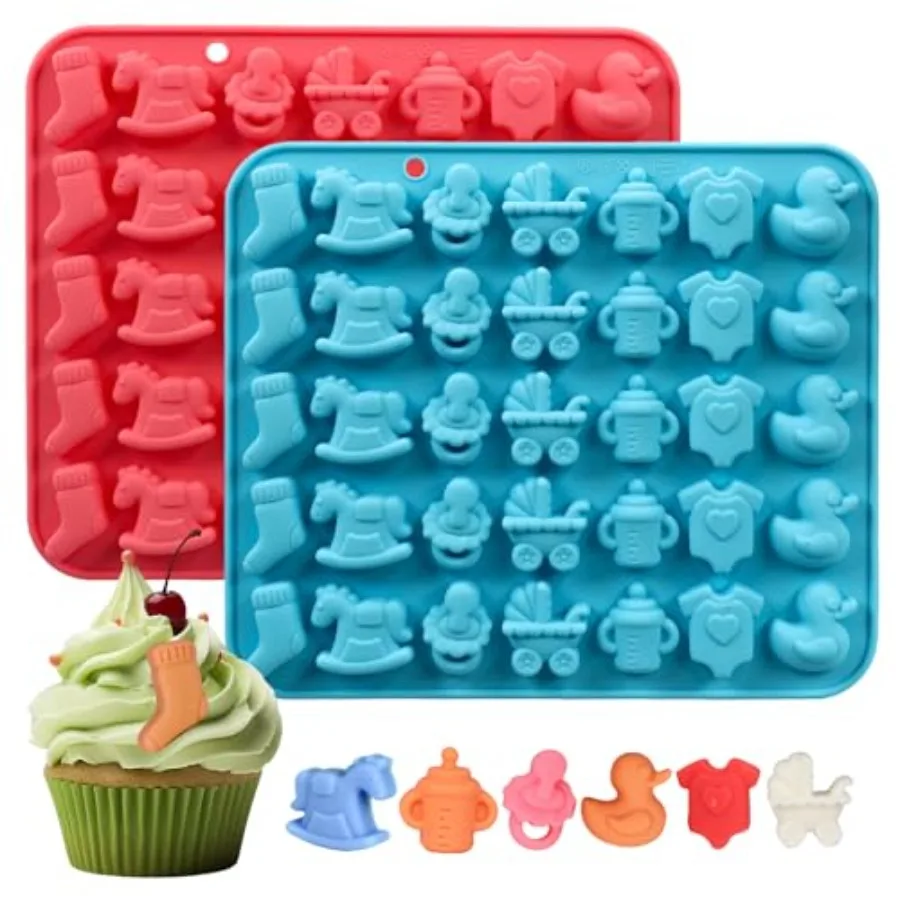 

Baby Shower Chocolate molds 2 Pack Baby Theme Silicone Molds for Candy Gummy Baby Onesie Baby Bottle Pacier Baby Carriage Troja
