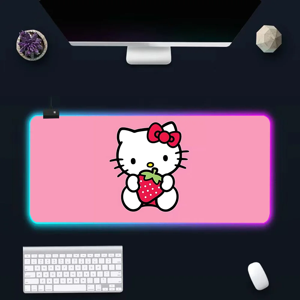 Imagem -03 - Bonito Teclado dos Desenhos Animados Mouse Pad Rosa Olá Kitty Rgb pc Led Brilhante Borracha Jogos Computador Mausepad