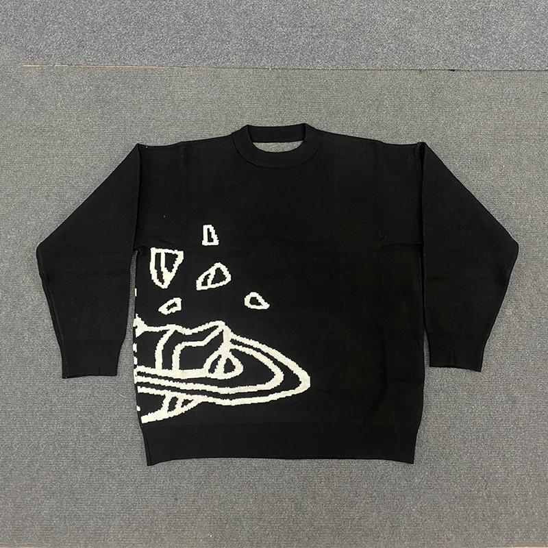 Pull tricoté à col rond avec Logo brodé en Jacquard, dessin animé, Style de rue américain, tricot assorti pour Couple, automne et hiver