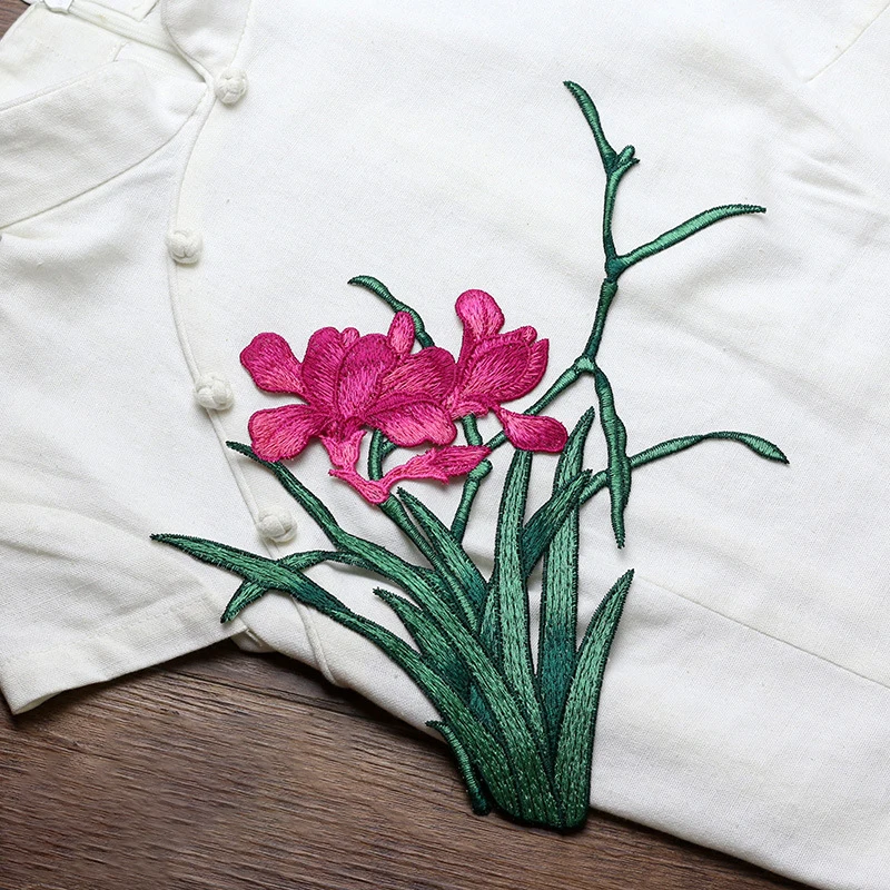 Multicolor Orchid Embroidery Appliques for Clothing Dress T Shirt Decorative DIY Sewing Cloth Patches Accessories Pride Flowers