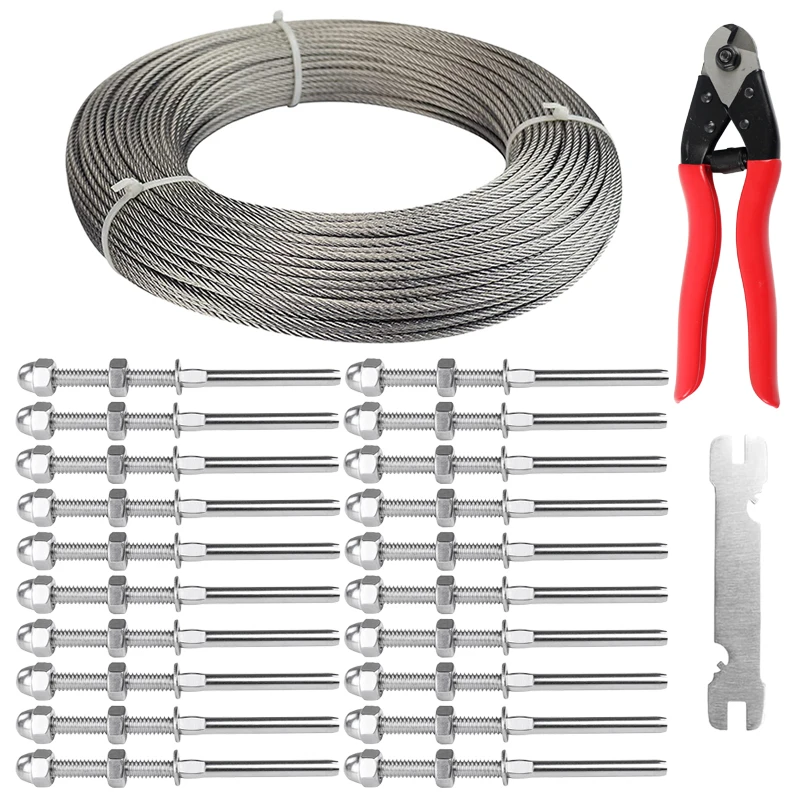 20Pcs Cable Railing Hardware Kit with 50 meter  Wire Rope 1/8