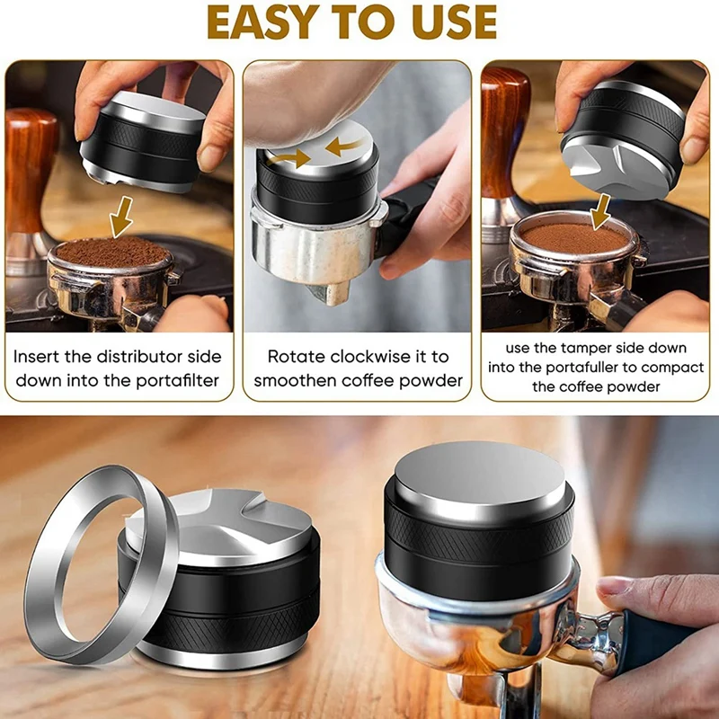 51Mm Coffee Tamper And Espresso Distributor,51Mm Stainless Steel Espresso Dosing Funnel Set,Dual Head Coffee Leveler