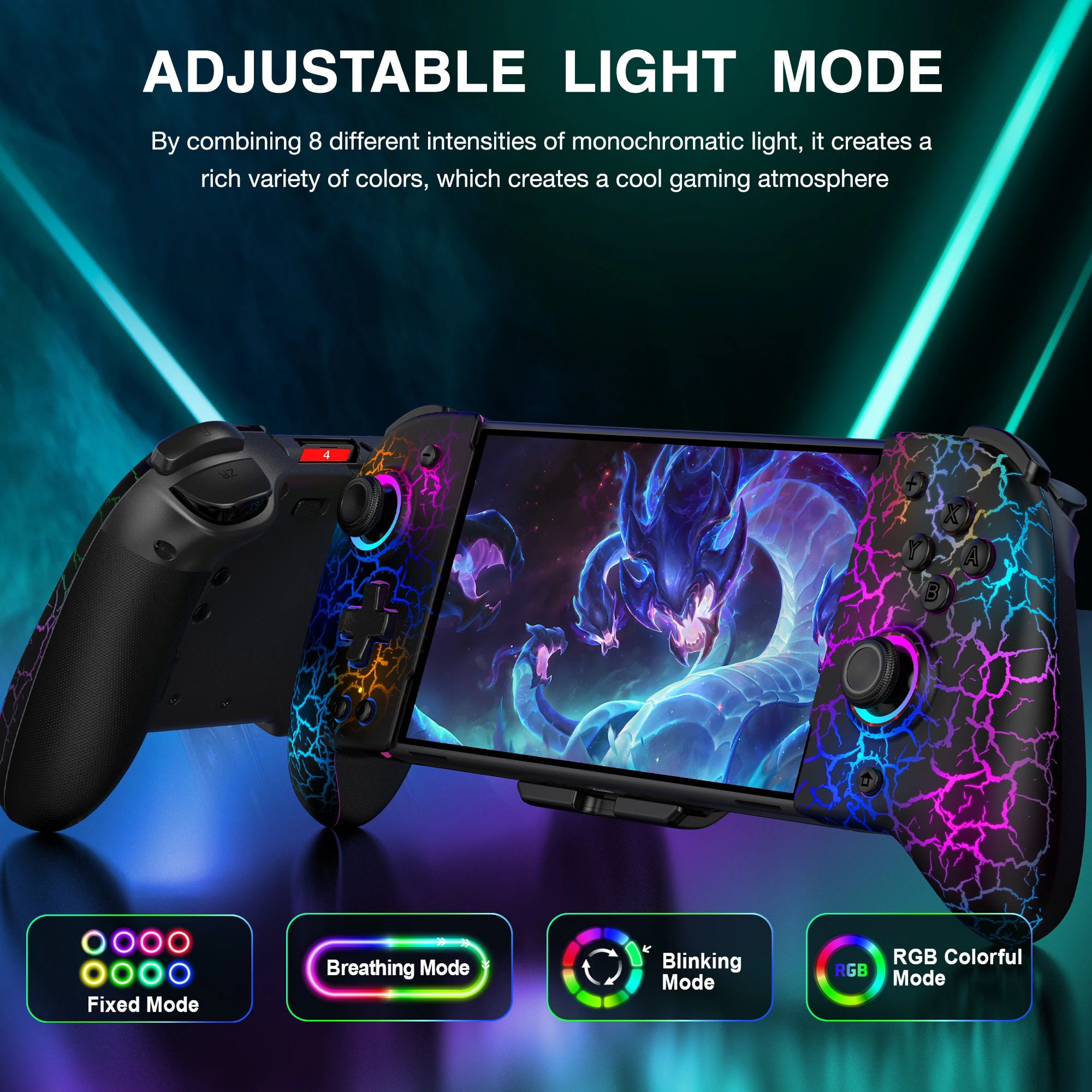 BEBONCOOL JC200 Switch Controller voor Nintendo Switch/Switch OLED RGB Joystick Gamepad Ingebouwde 6-assige Gyro Ontwerp Handheld Grip