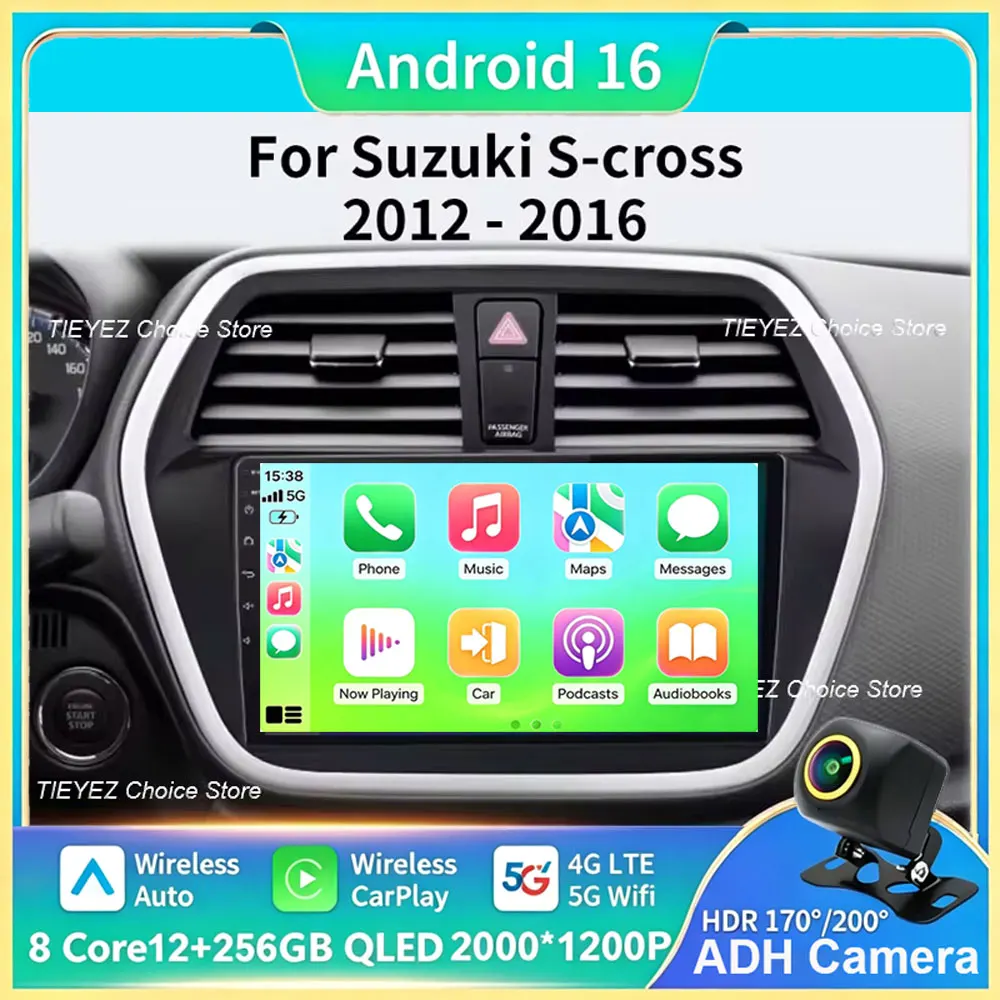 Android 16 Car Radio For Suzuki SX4 2 S-Cross 2012 - 2016 Multimedia Video Player Stereo 4G WIFI GPS Navigation Carplay Auto DSP