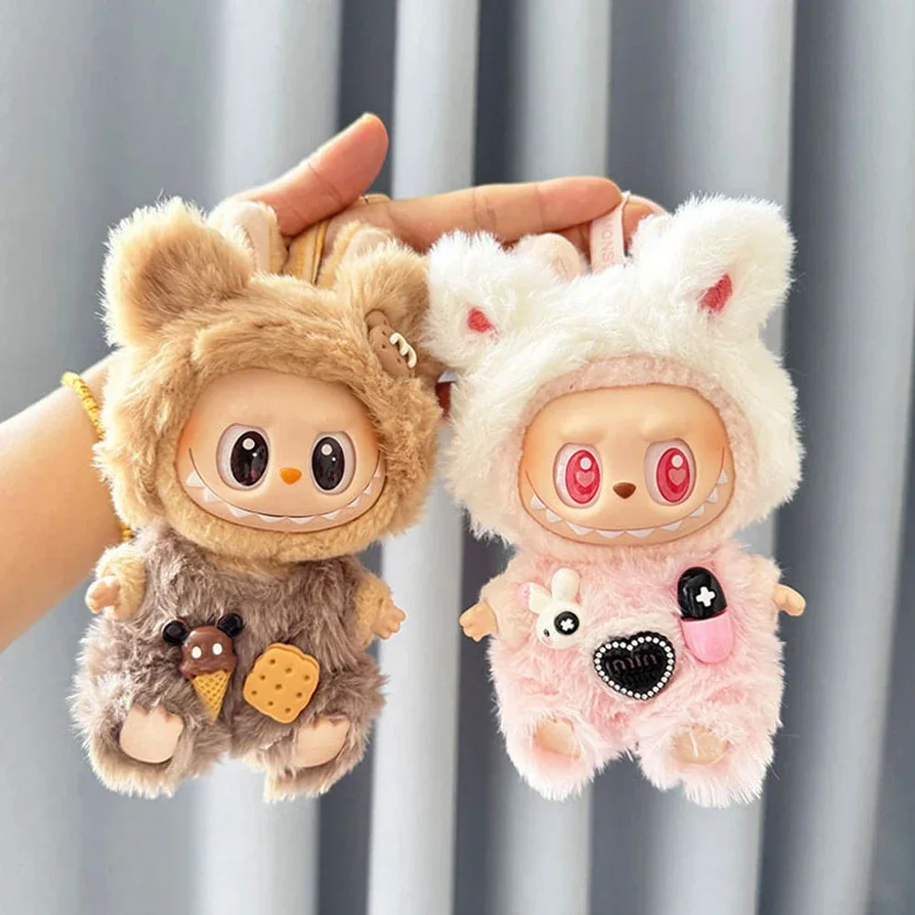 For 15CM Labubu Clothes Outfit Sitting Party Baby Clothes Capsule Rabbit Overalls Dolls Accessories Cute Decoration