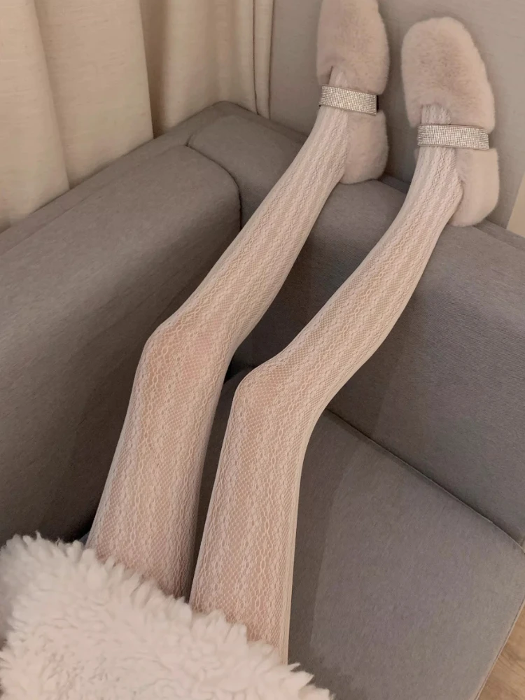 Women Retro Style Floral Jacquard Base Layer Tights Summer Thin Mesh Openwork Fishnet Stockings Sexy Slimming Shaping Pantyhose