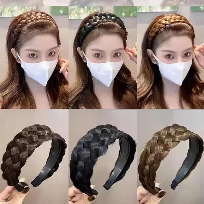 Lazy Wig Twist Headbands For Women Wide Fishbone Braids Hairbands Handmade Retro Head Hoop Hair Styling Headwear Accessories