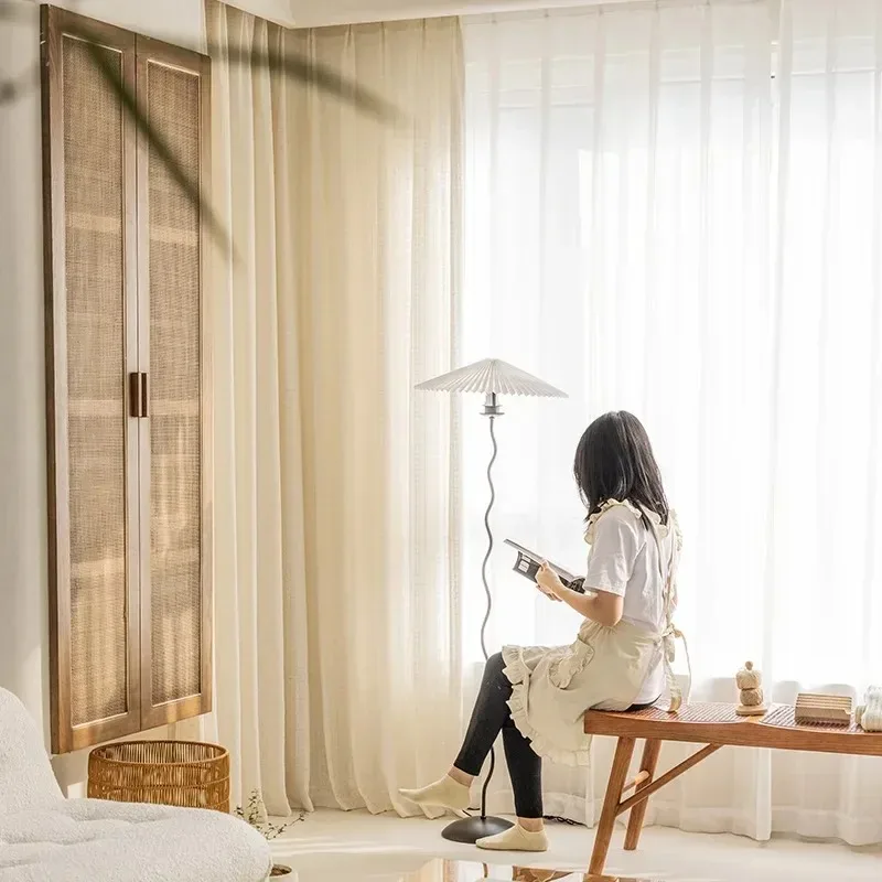 

Screen Light-transmitting Luxury and Opaquecream Curtains for Living Cotton and Linen Plaids French Screens Tulle White Tulle