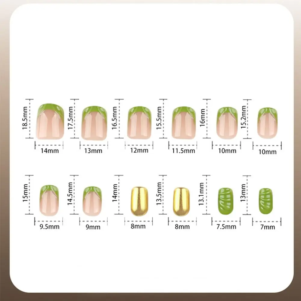 24 pezzi staccabili corti quadrati rotondi unghie finte verde glitter fiori freschi unghie finte copertura completa punte per unghie francesi donne